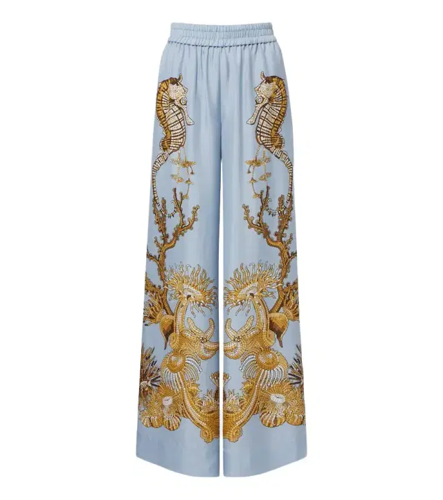 Printed silk twill palazzo pants