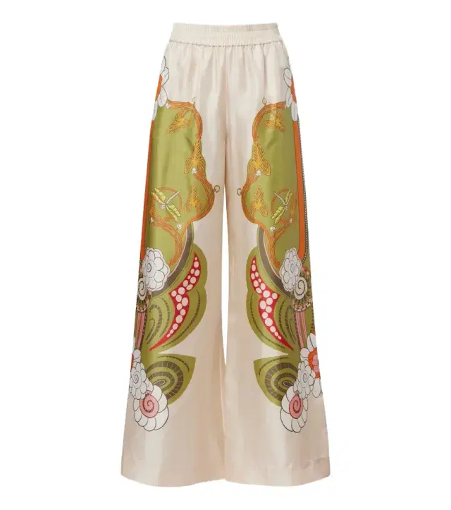 Floral silk twill palazzo pants