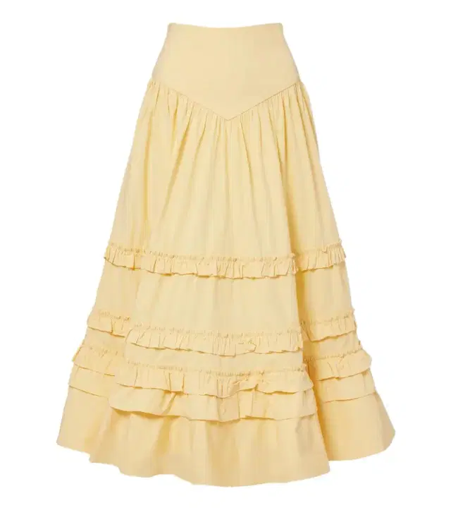 Ruffled shirred tiered cotton-blend midi skirt