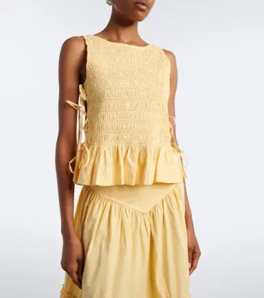 Ganni Shirred cotton top | Thumbnail 5