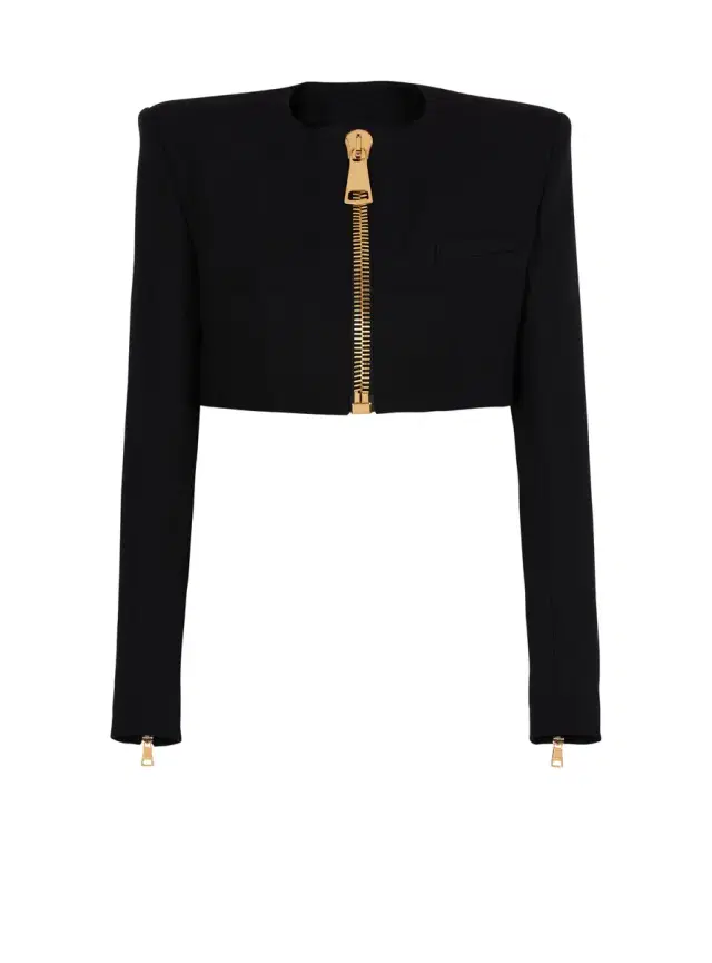 Balmain Cropped jacket in grain de poudre wool
