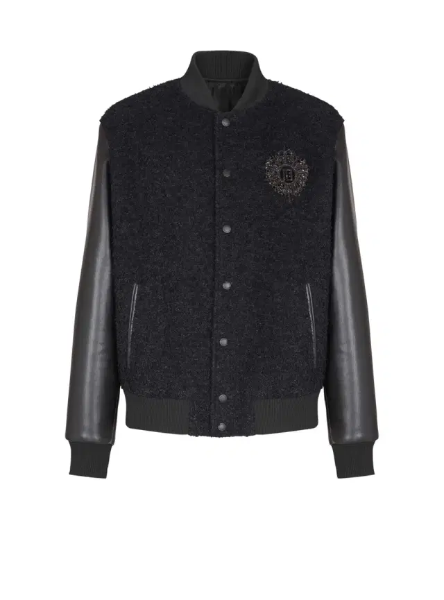 Balmain Varsity tweed and faux leather jacket