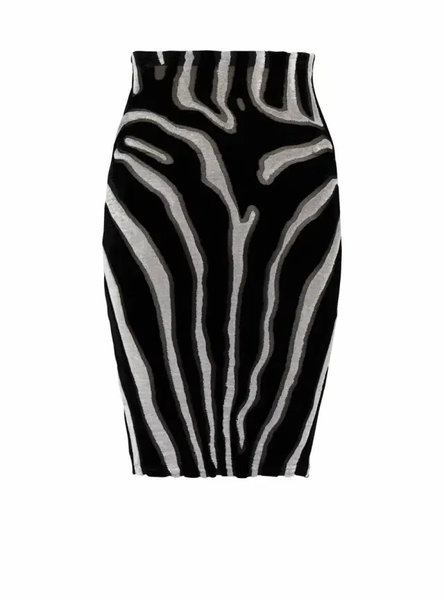 Balmain Zebra-print velvet pencil skirt