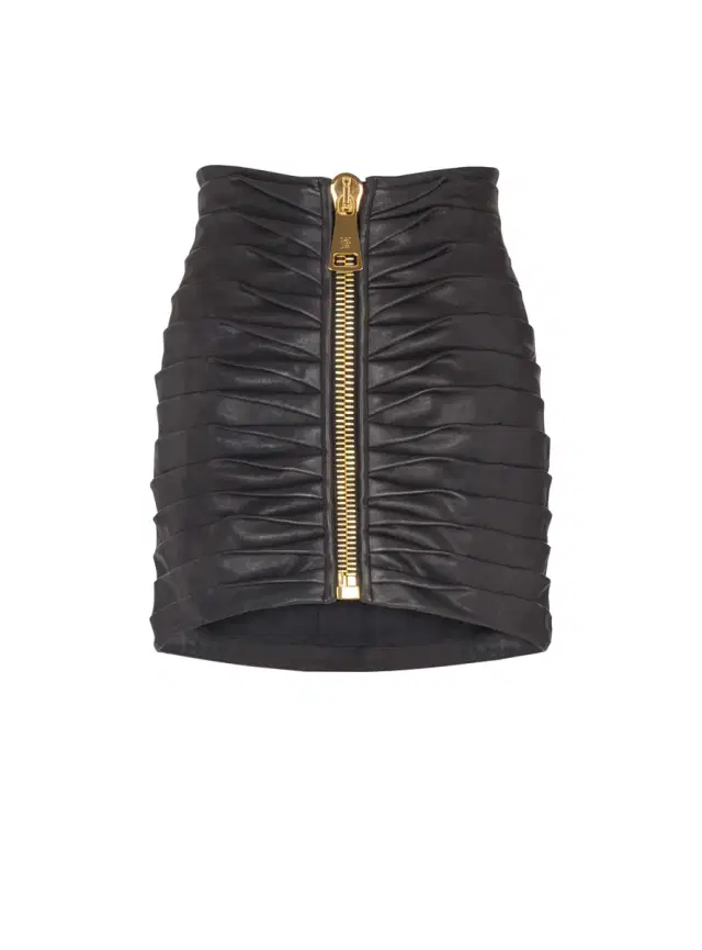 Balmain Short pleated lambskin skirt