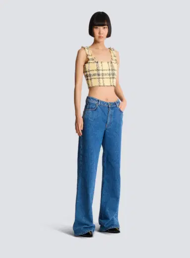 Balmain Crop top in glitter plaid tweed | Thumbnail 3
