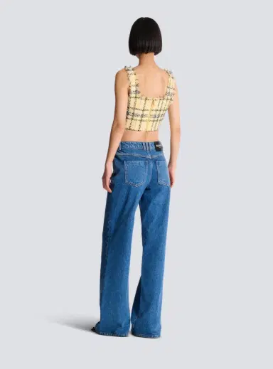 Balmain Crop top in glitter plaid tweed | Thumbnail 4