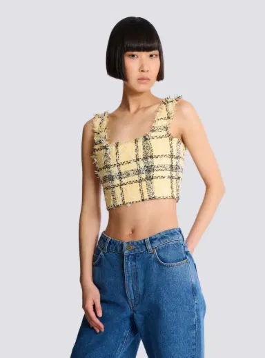 Balmain Crop top in glitter plaid tweed | Thumbnail 5