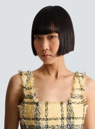 Balmain Crop top in glitter plaid tweed | Thumbnail 6