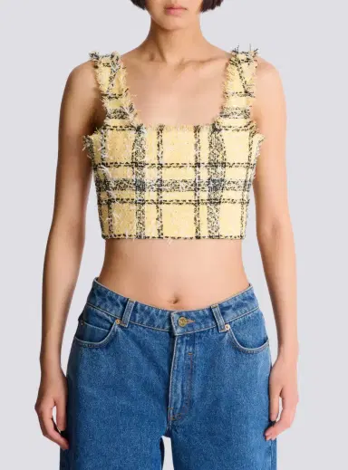 Balmain Crop top in glitter plaid tweed | Thumbnail 7