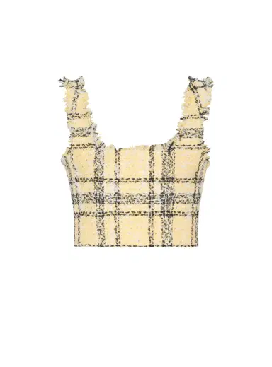 Balmain Crop top in glitter plaid tweed | Thumbnail 1