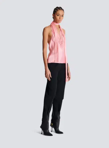 Balmain Backless fringed satin top | Thumbnail 3