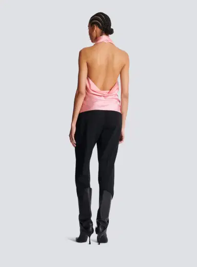 Balmain Backless fringed satin top | Thumbnail 4