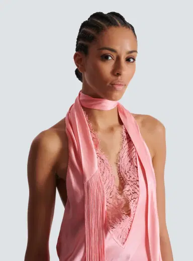 Balmain Backless fringed satin top | Thumbnail 6