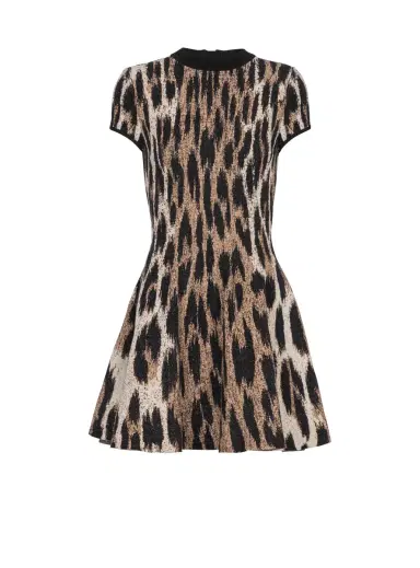 Balmain A-line leopard print jacquard dress | Thumbnail 1