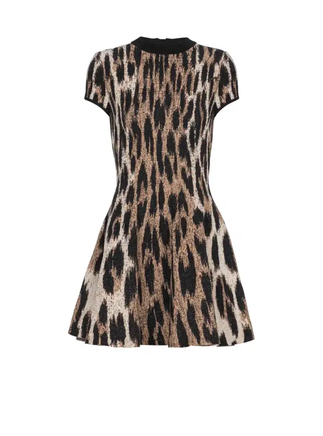 Balmain A-line leopard print jacquard dress