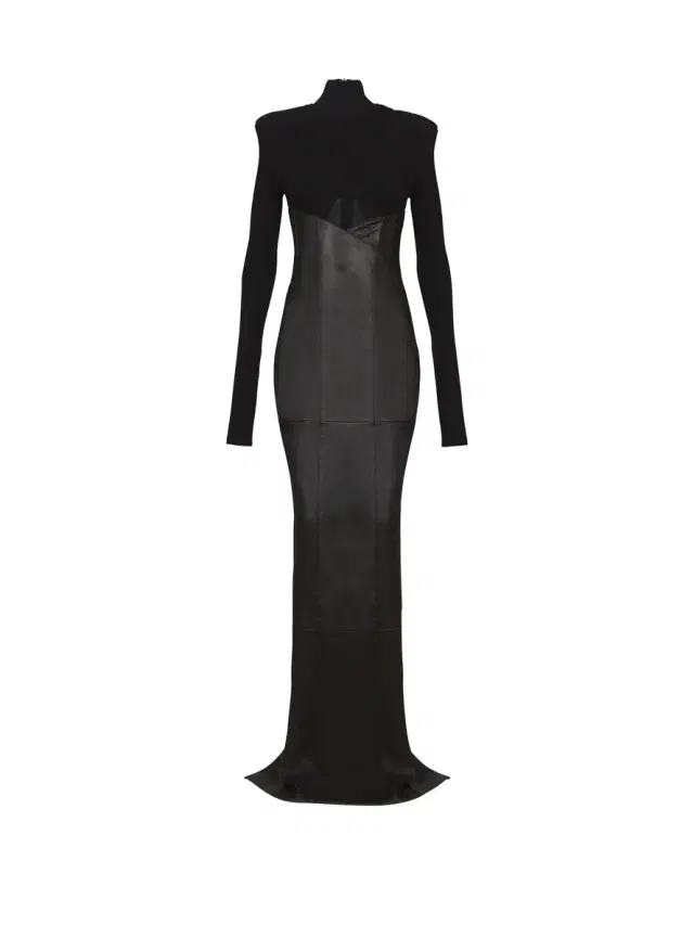 Balmain Long knit and lambskin leather dress