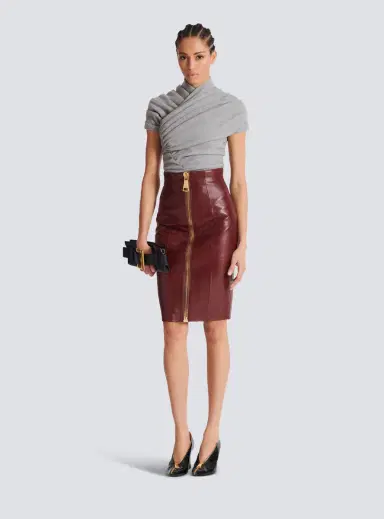 Balmain Lambskin leather pencil skirt | Thumbnail 2