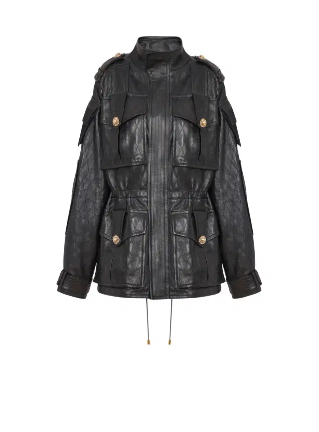 Balmain Lambskin leather parka with topstitched Diamond pattern