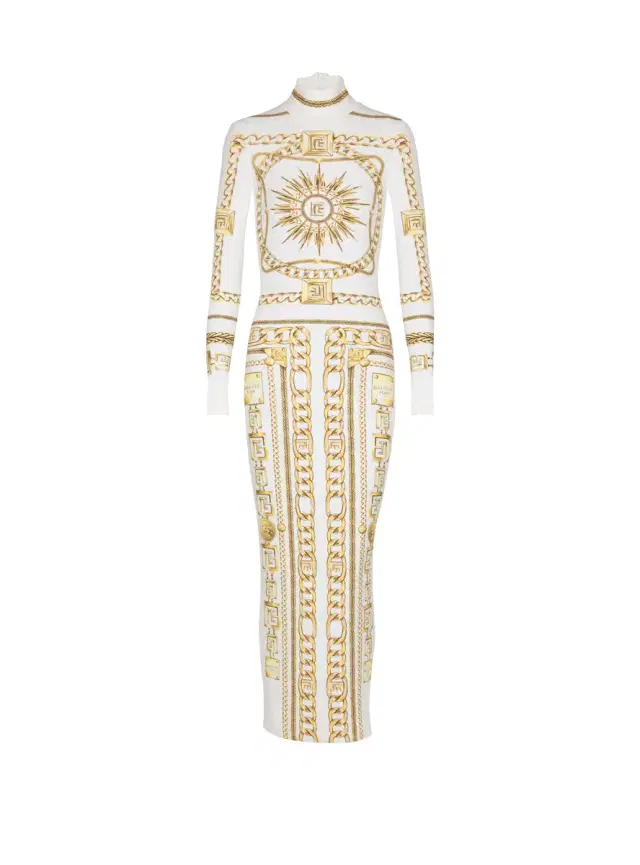 Balmain Long printed bodycon dress with  Foulard pattern