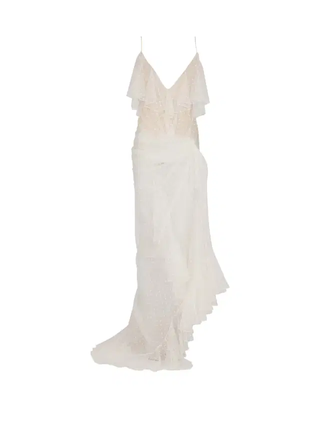Balmain Long flowing dress with lace ruffles