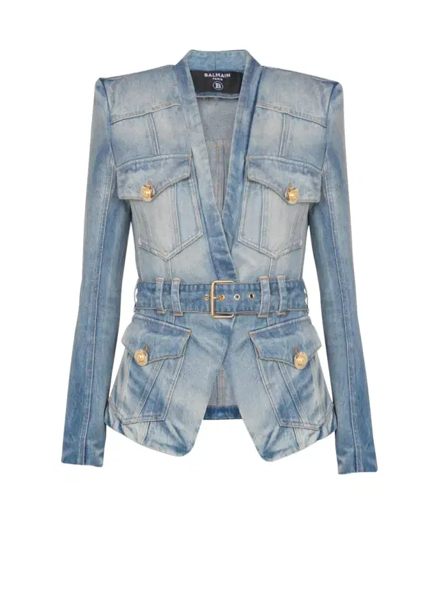 Balmain 1-button belted denim jacket