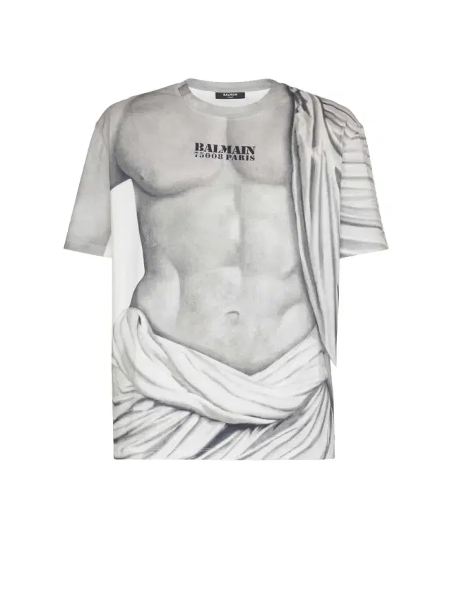 Balmain Logo T-shirt with Statue print