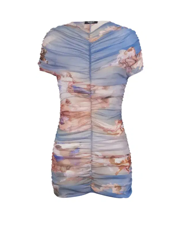 Balmain Sky printed gathered tulle dress
