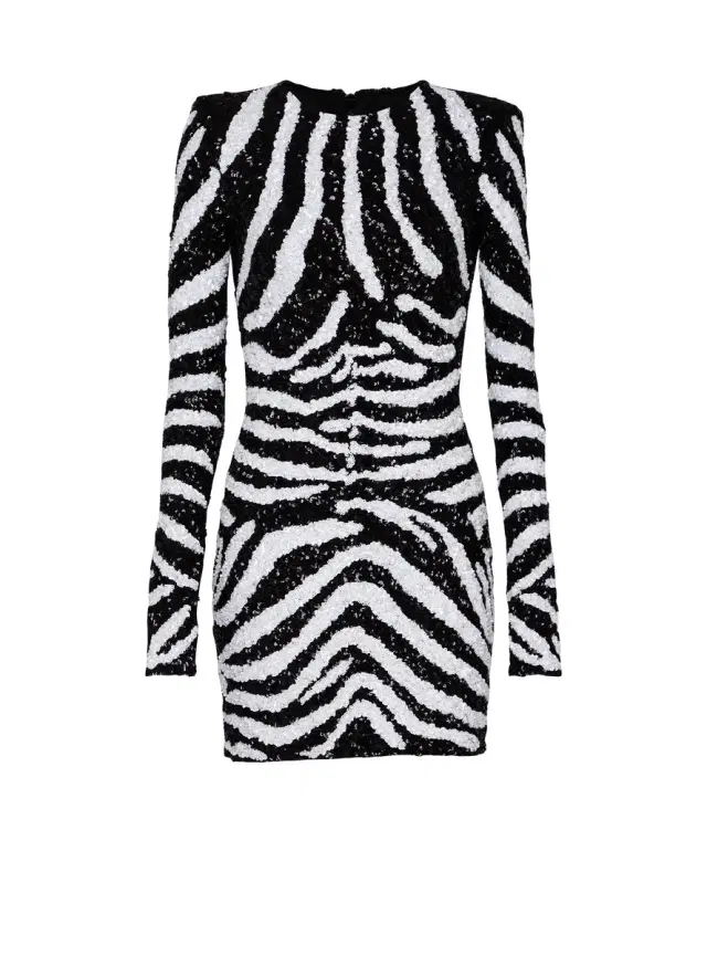 Balmain Short two-tone zebra sequin dress