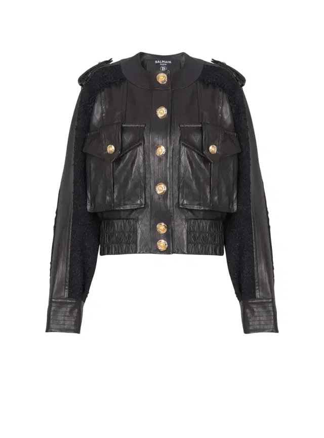 Balmain Tweed and leather bomber jacket