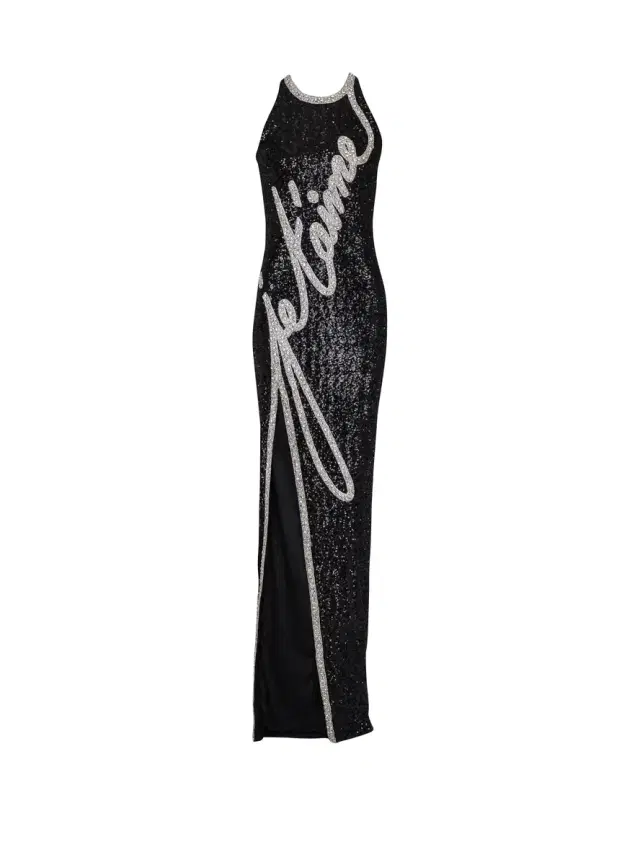 Balmain Long "Love Letter" embroidered sequin dress