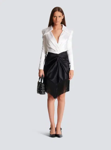 Balmain Draped and fringed satin tailored dress | Thumbnail 2