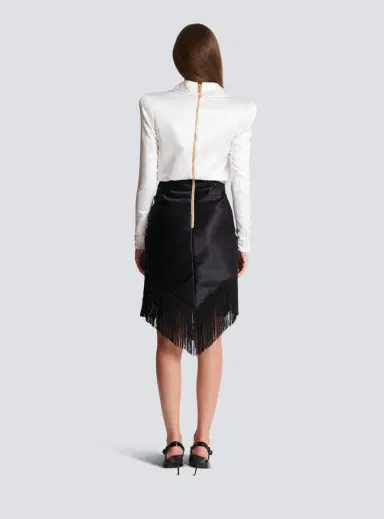 Balmain Draped and fringed satin tailored dress | Thumbnail 4