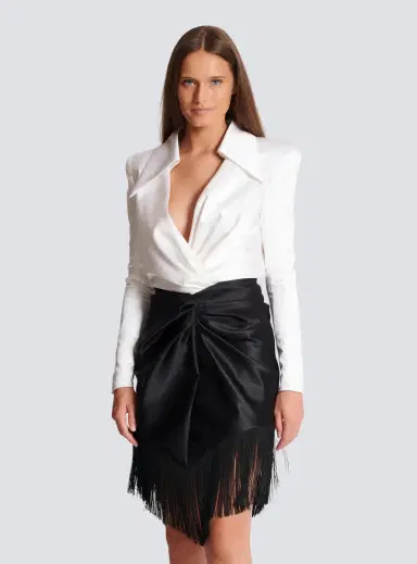 Balmain Draped and fringed satin tailored dress | Thumbnail 5