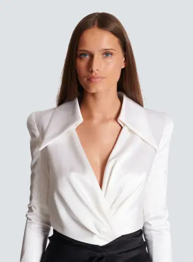 Balmain Draped and fringed satin tailored dress | Thumbnail 7