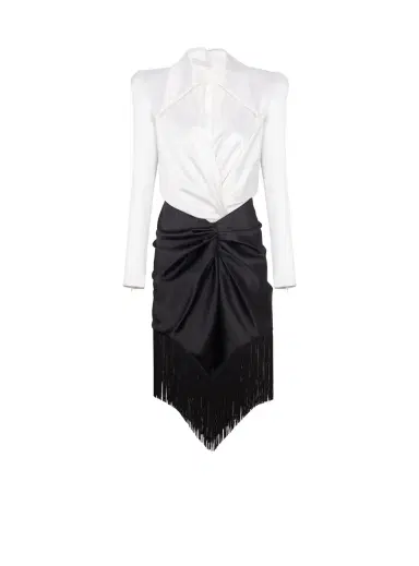 Balmain Draped and fringed satin tailored dress | Thumbnail 1