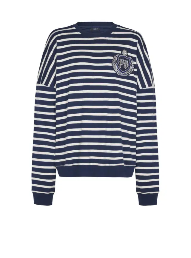 Balmain Cotton College Emblem sweatshirt with Breton stripes