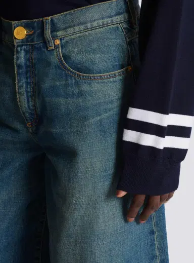 Balmain Wide-leg faded denim jeans | Thumbnail 7