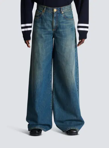 Balmain Wide-leg faded denim jeans | Thumbnail 8