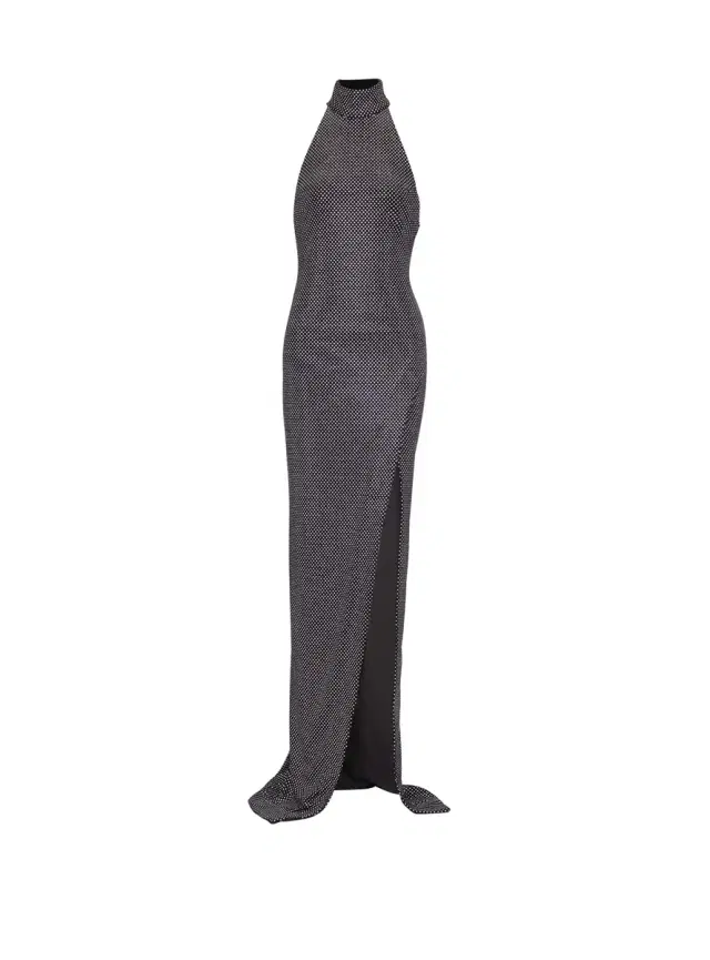 Balmain Long velvet halterneck dress with rhinestones