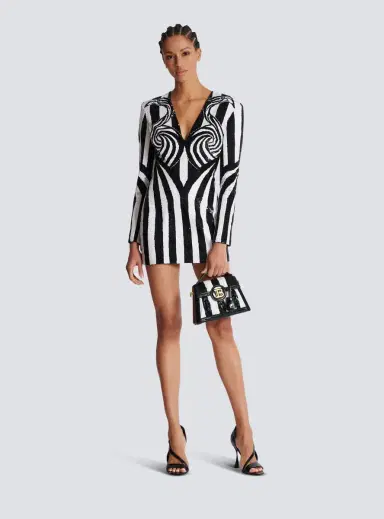 Balmain Ls Embroidered Stripe Short Dress | Thumbnail 2