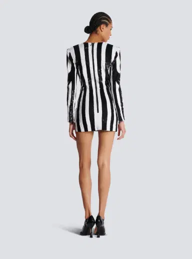 Balmain Ls Embroidered Stripe Short Dress | Thumbnail 4