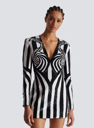 Balmain Ls Embroidered Stripe Short Dress | Thumbnail 5