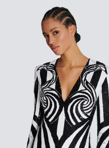 Balmain Ls Embroidered Stripe Short Dress | Thumbnail 6