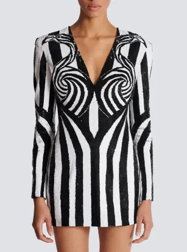 Balmain Ls Embroidered Stripe Short Dress | Thumbnail 7