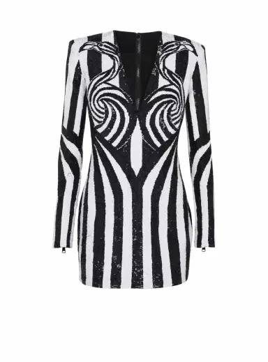 Balmain Ls Embroidered Stripe Short Dress | Thumbnail 1