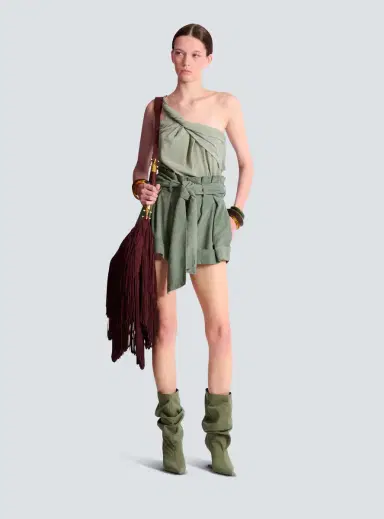 Balmain Draped one-shoulder silk crepe top | Thumbnail 2