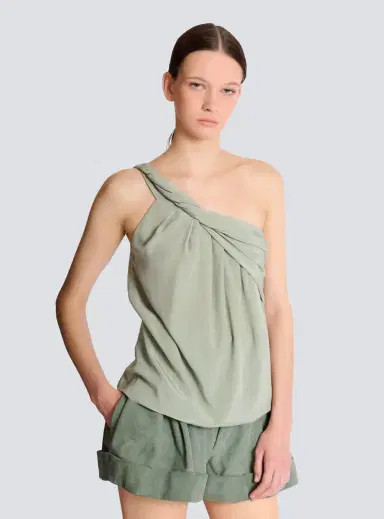 Balmain Draped one-shoulder silk crepe top | Thumbnail 5
