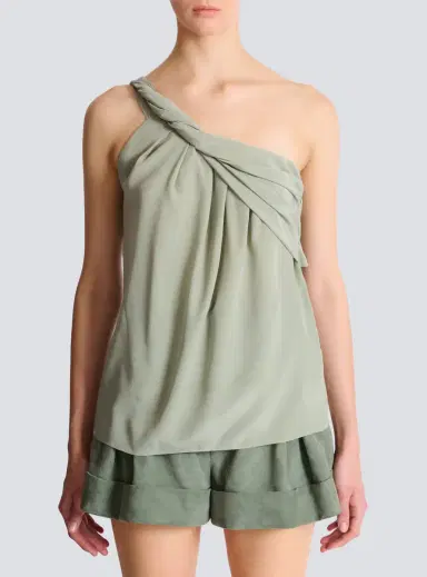 Balmain Draped one-shoulder silk crepe top | Thumbnail 7