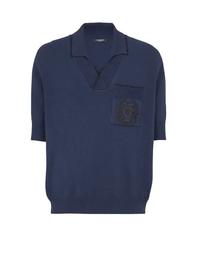 Balmain Écusson embroidered knit polo shirt