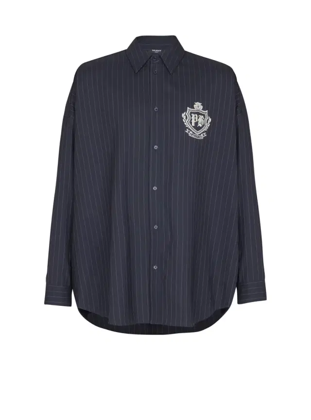 Balmain Striped wool College Emblem shirt